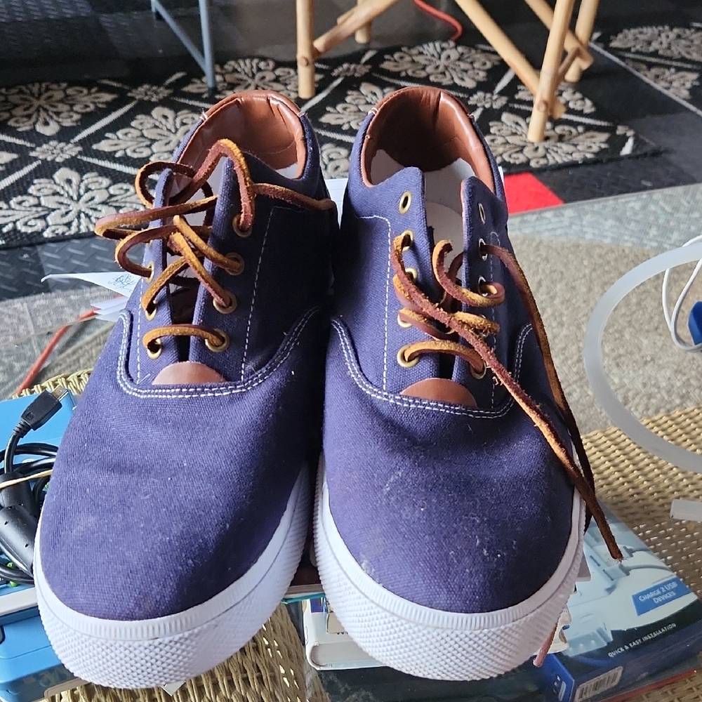 Ralph Lauren Polo Navy Blue Canvas Sneakers with White Soles 15D